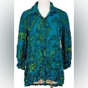 LIV Teal and Blue Patterned Button-Up Shirt Size Meduim